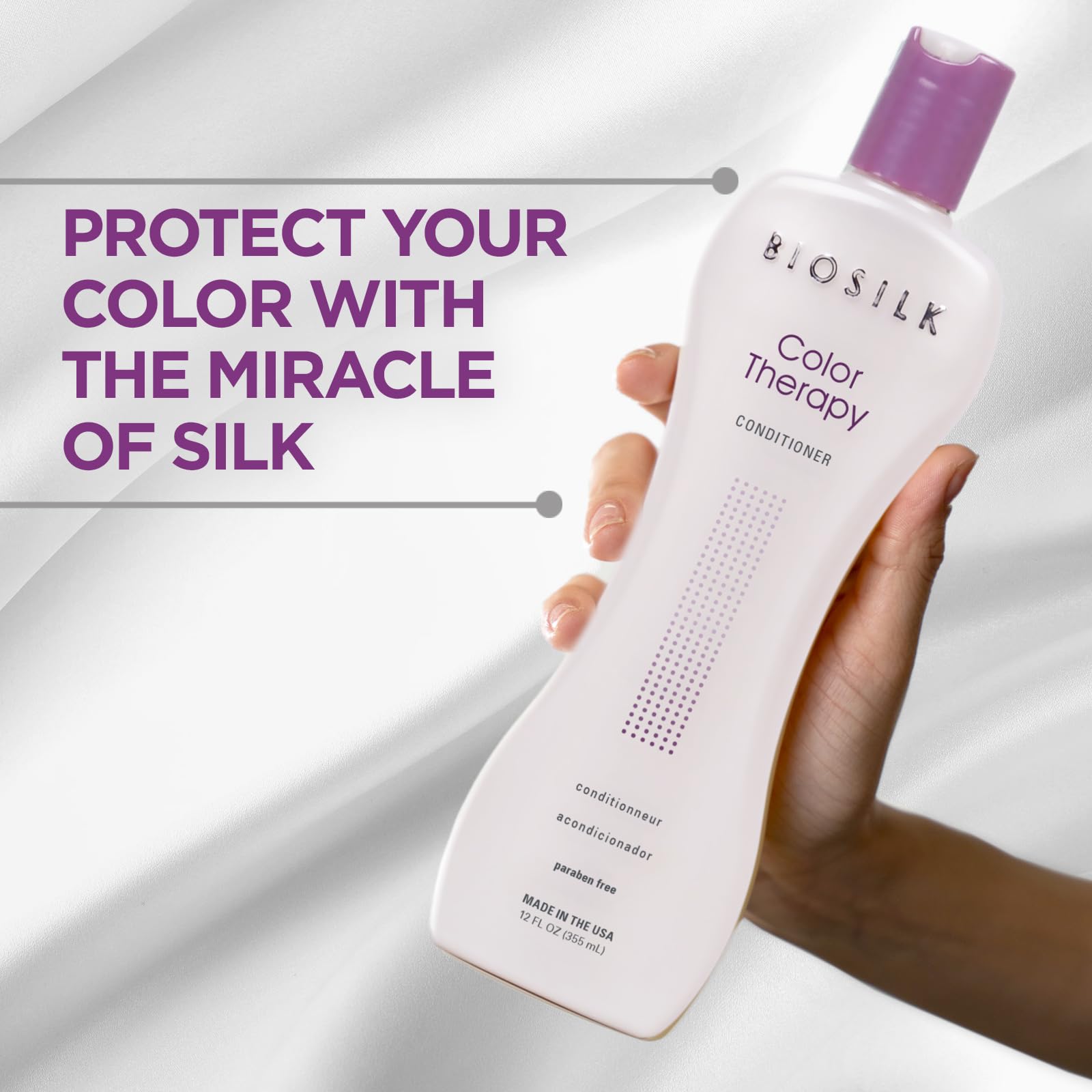 BioSilk Color Therapy Conditioner highlights bamboo and gooseberry ingredients for color protection.