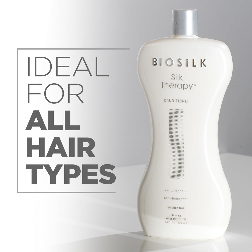 BioSilk Silk Therapy Conditioner application on hair for smoothness