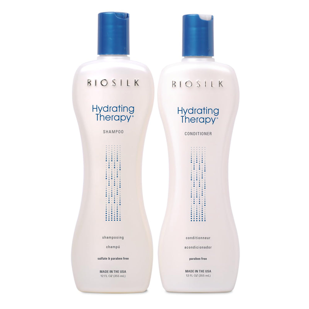 BioSilk Hydrating Therapy Shampoo bottle closeup for smoother, moisturized hair