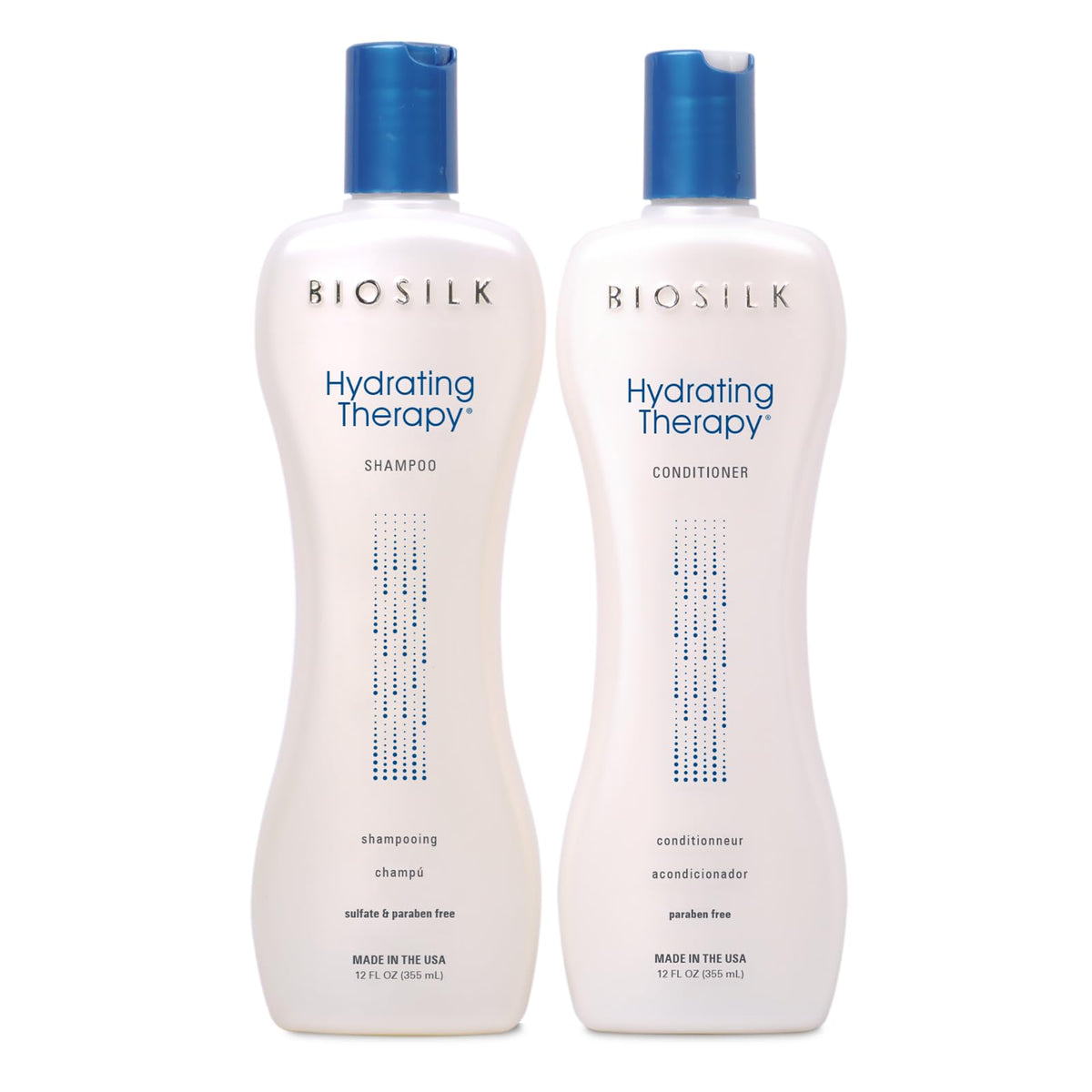 BioSilk Hydrating Therapy Shampoo bottle closeup for smoother, moisturized hair