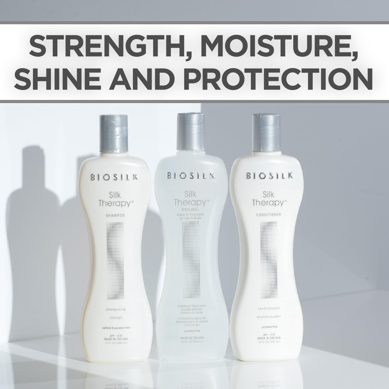 BioSilk Silk Therapy Conditioner being applied for smooth, manageable hair