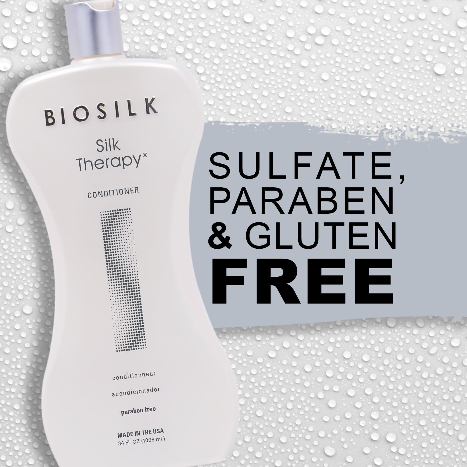 BioSilk Silk Therapy Conditioner paired with Silk Therapy Shampoo for consistent results