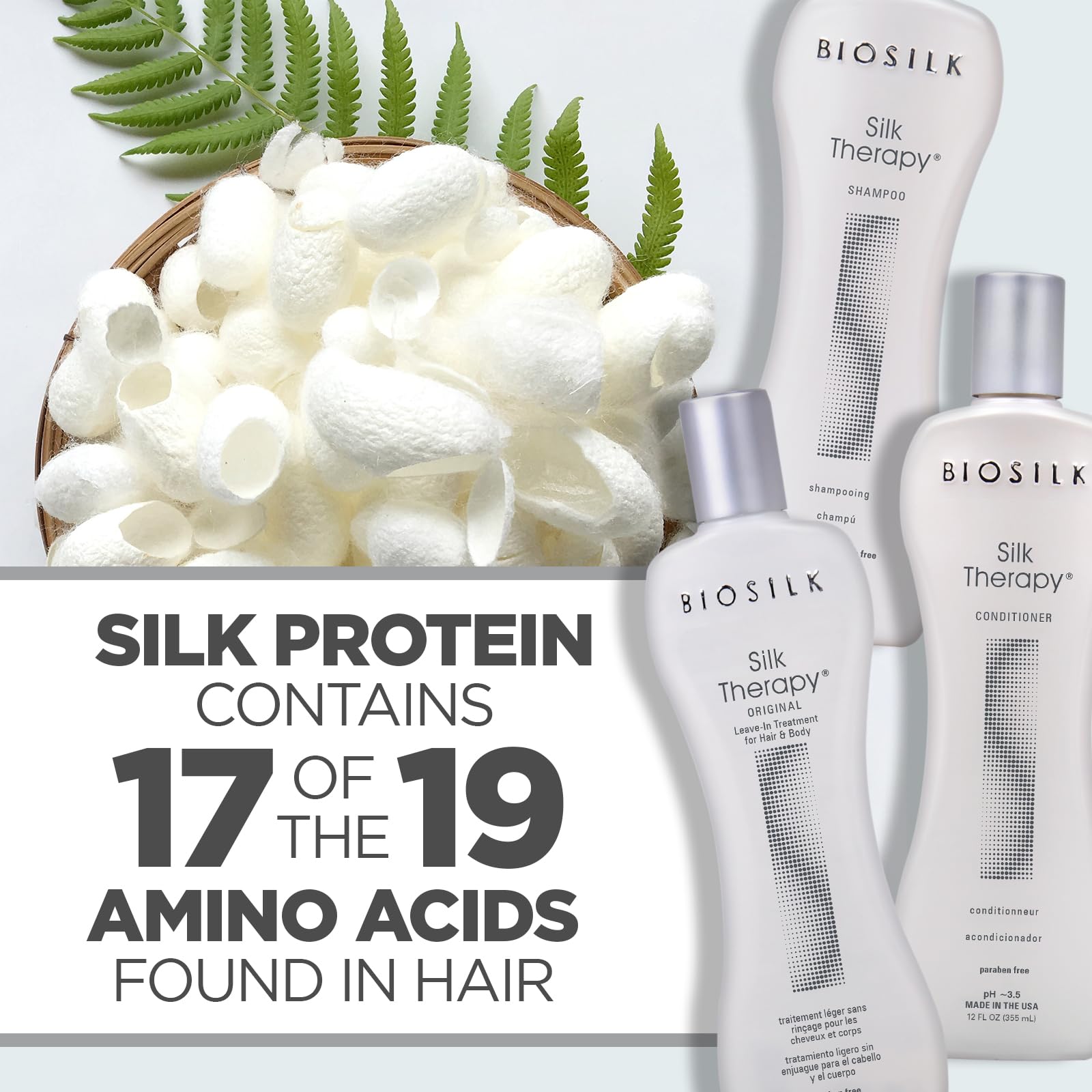 BioSilk Silk Therapy Kit packaging highlights cruelty-free and sulfate-free benefits