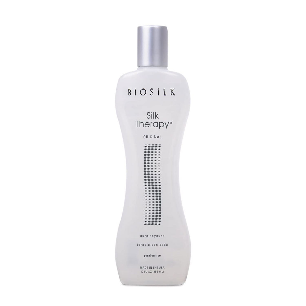 BioSilk Silk Therapy Original bottle close-up showing shine-enhancing formula