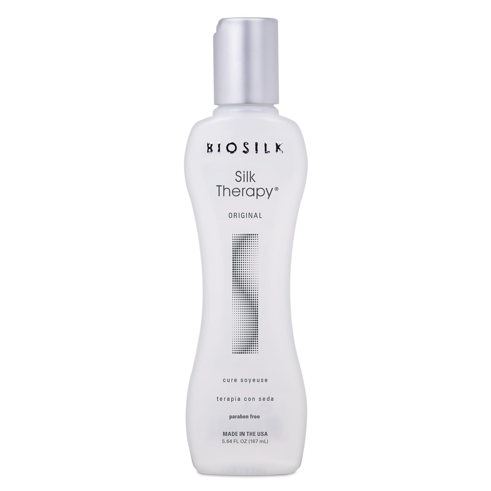BioSilk Silk Therapy Original bottle demonstrating weightless shine for all hair types
