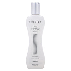 BioSilk Silk Therapy Original bottle showcases a lightweight leave-in treatment for shiny hair.