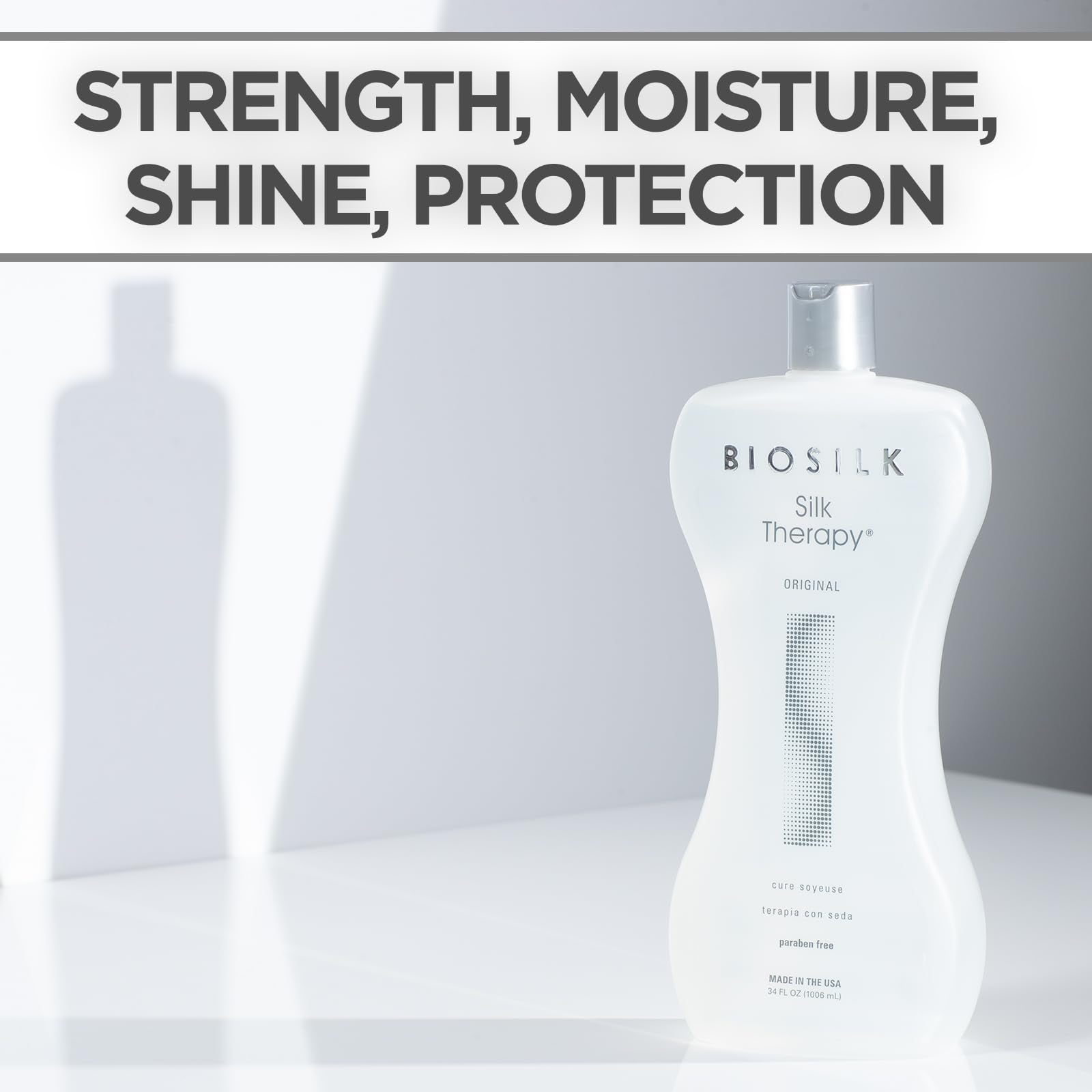 BioSilk Silk Therapy Original application on hair demonstrates smooth, frizz-free results.