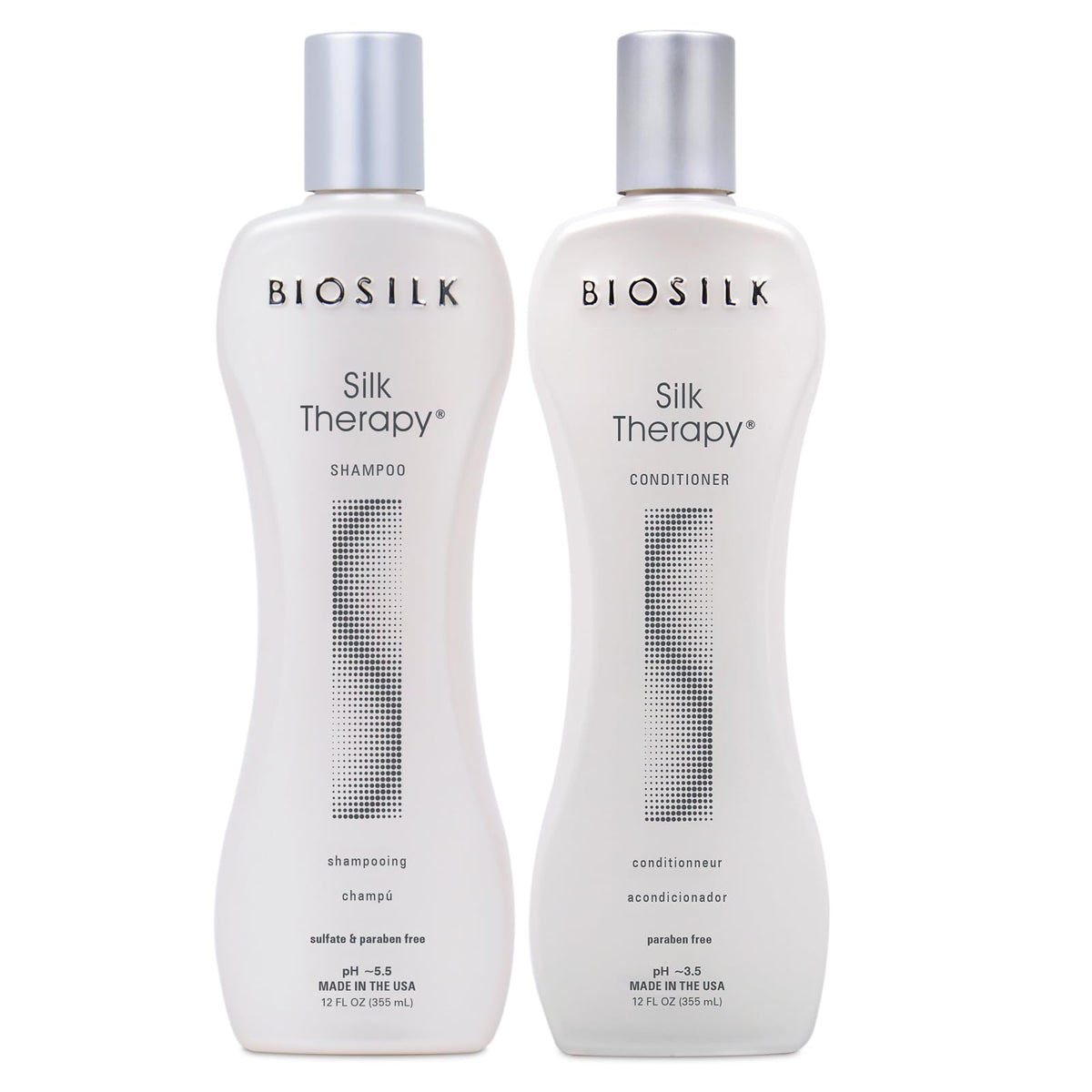 BioSilk Silk Therapy Shampoo bottle highlighted for gentle cleansing and shine benefits