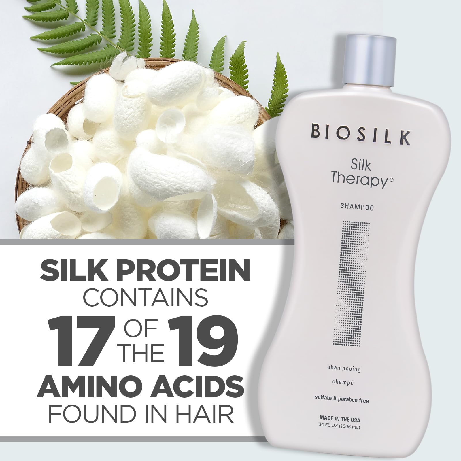 BioSilk Silk Therapy Shampoo shine close-up reveals glossy strands
