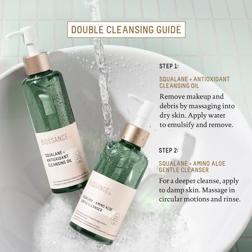 BIOSSANCE Hydrating cleanser on the face demonstrates a soft, residue-free finish.