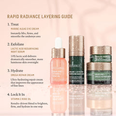 Biossance Rapid Radiance Set products display—hydrating, squalane-based formulas.