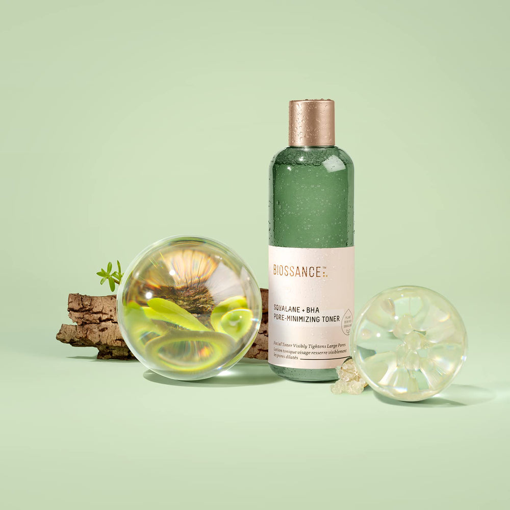 BIOSSANCE Squalane + BHA Toner liquid texture highlights refreshing, non-irritating formula.