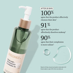 Biossance squalane cleansing oil emulsify rinse shot illustrating easy daily routine.