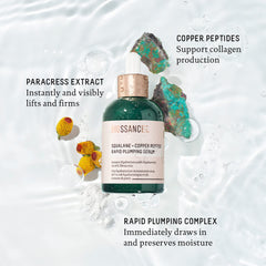 Biossance Squalane + Copper Peptide serum ingredient lineup with squalane emphasis.