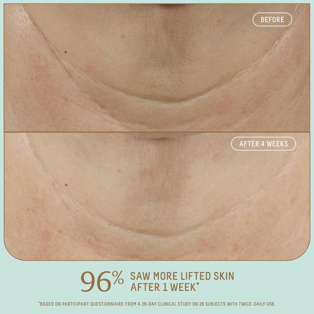 BIOSSANCE Squalane + Firm & Lift serum swatches on hand show smoothing and plump-looking skin