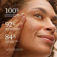 BIOSSANCE Squalane + Firm & Lift serum texture detail highlights a dewy hydrated finish