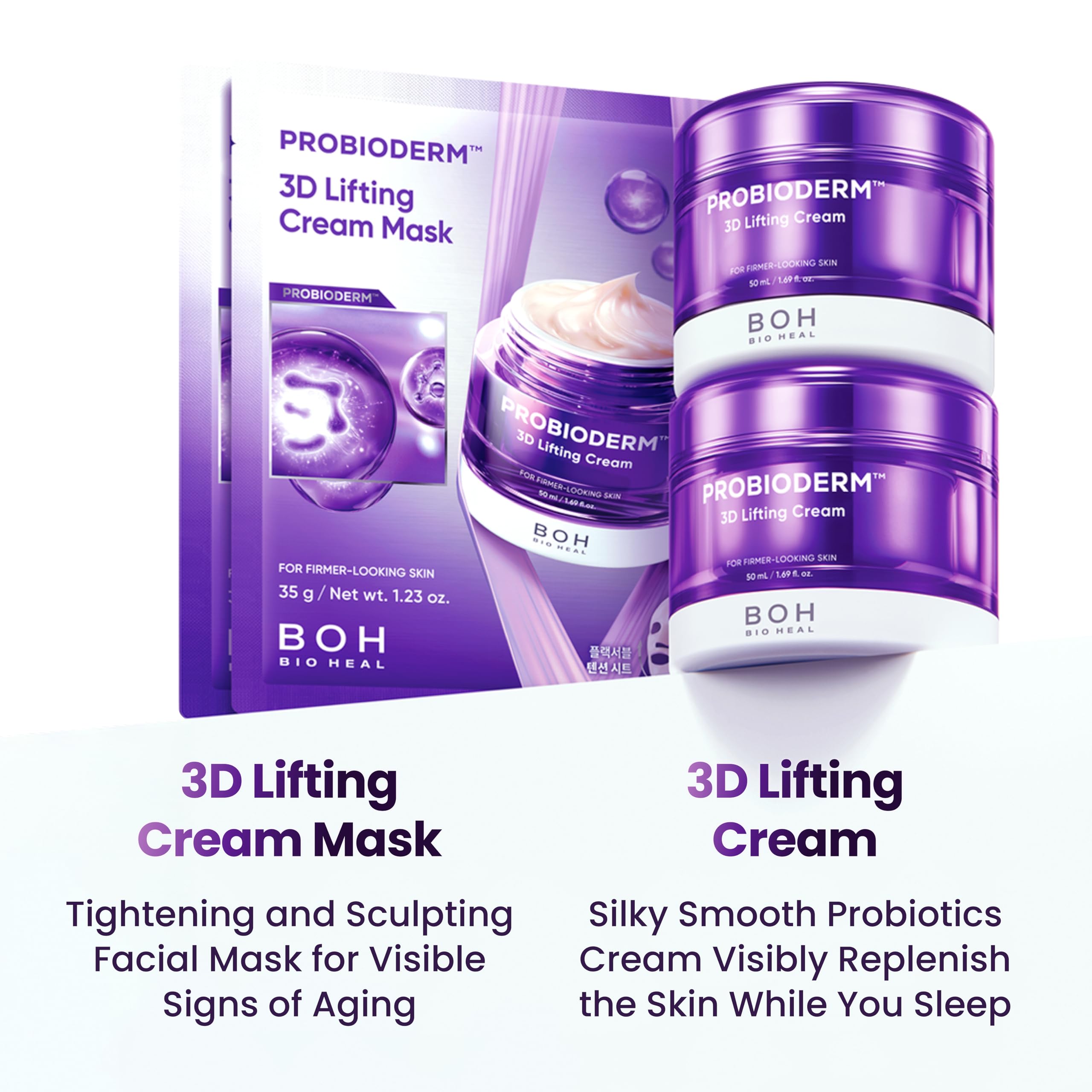 BIOHEAL BOH PROBIODERM mask closeup shows peptide-powered elasticity support.