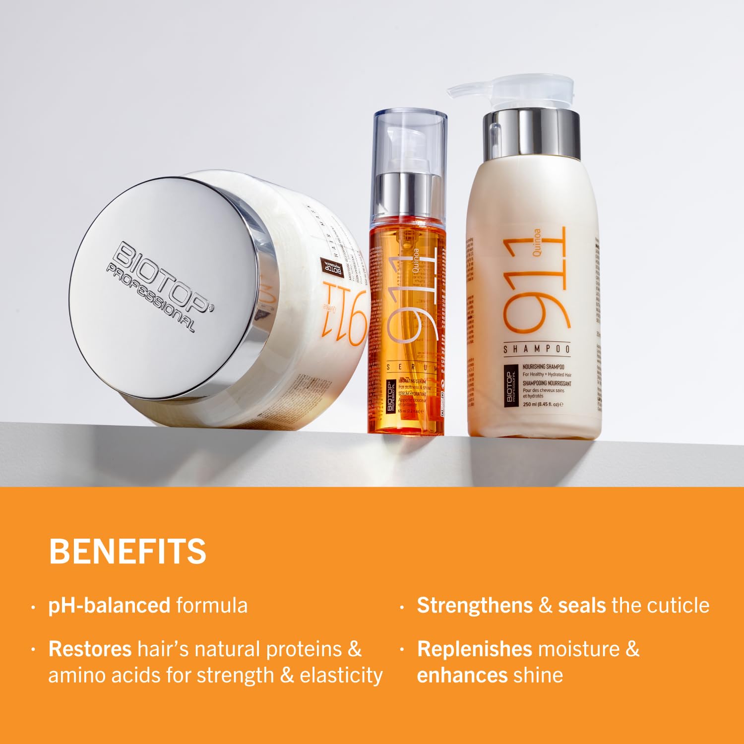Biotop Professional 911 Quinoa Hair Mask application on damp hair demonstrates easy distribution.