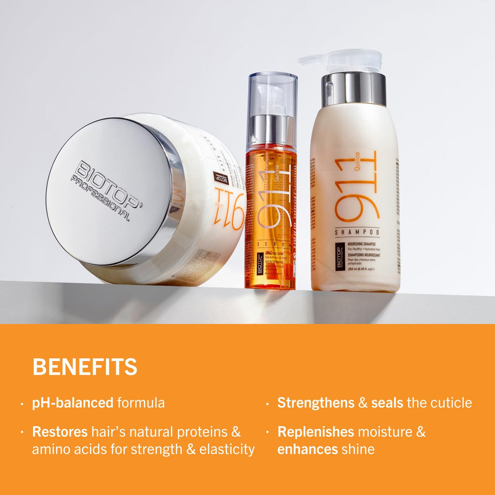 Biotop Professional 911 Quinoa Hair Mask application on damp hair demonstrates easy distribution.