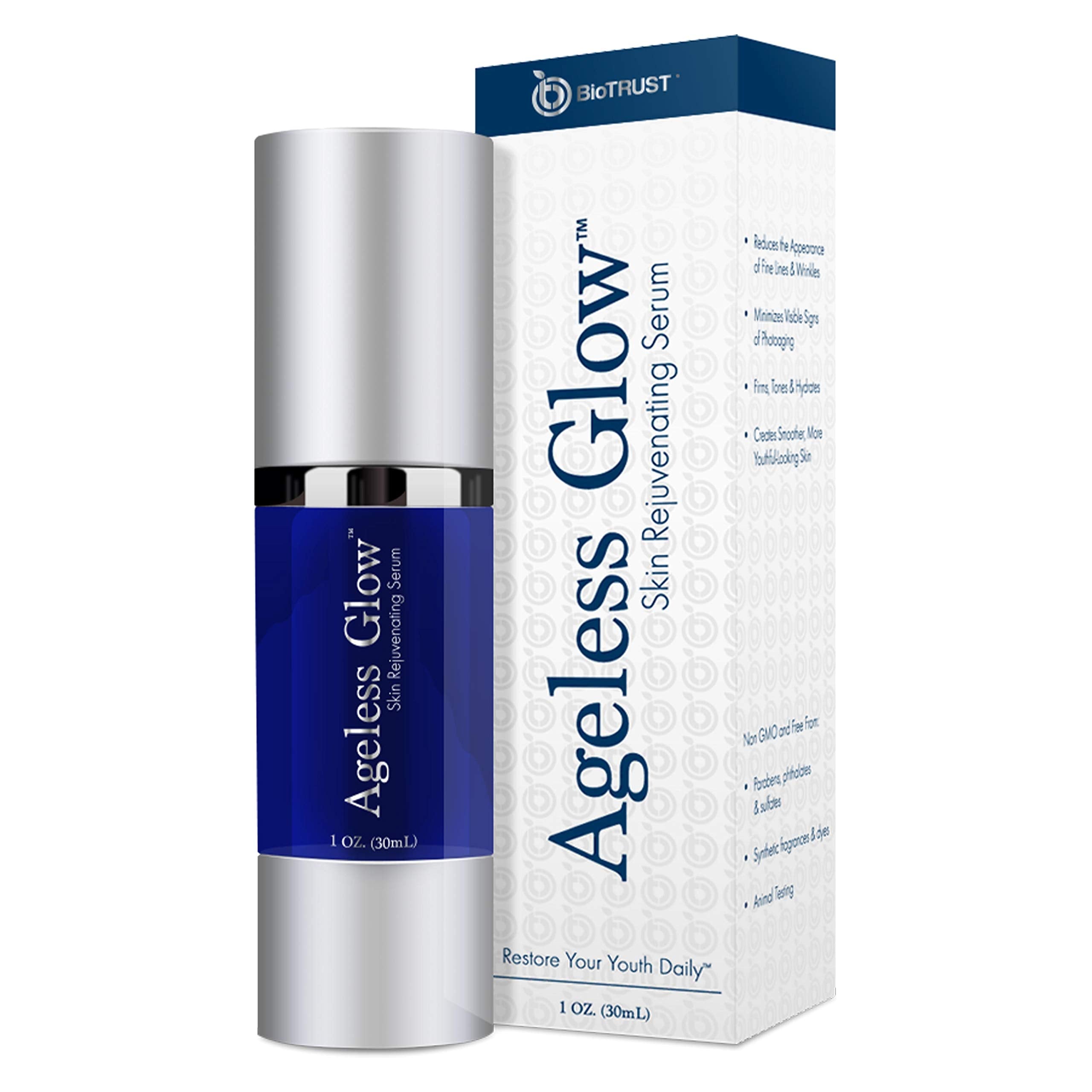 BioTrust Ageless Glow serum bottle for daily brightening and hydration.