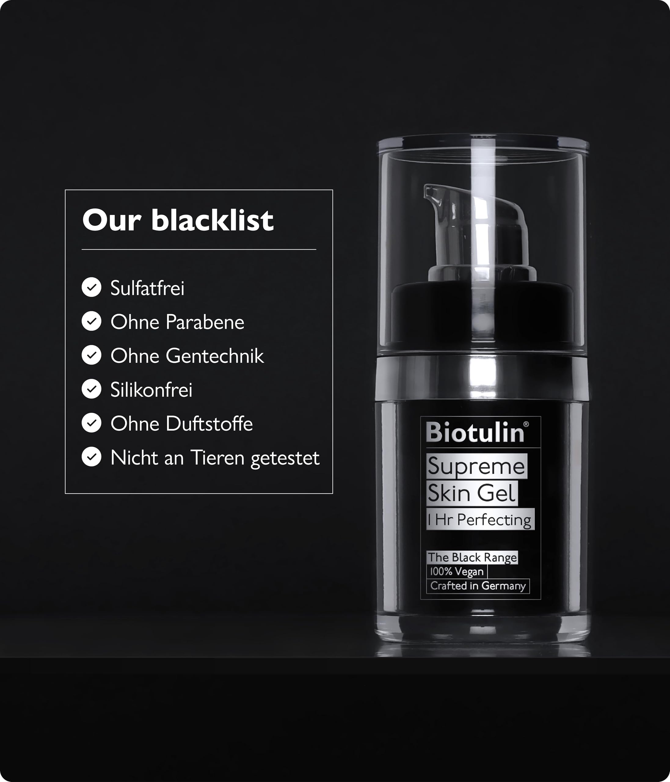 Biotulin Supreme Skin Gel tube close-up shows smooth gel texture.