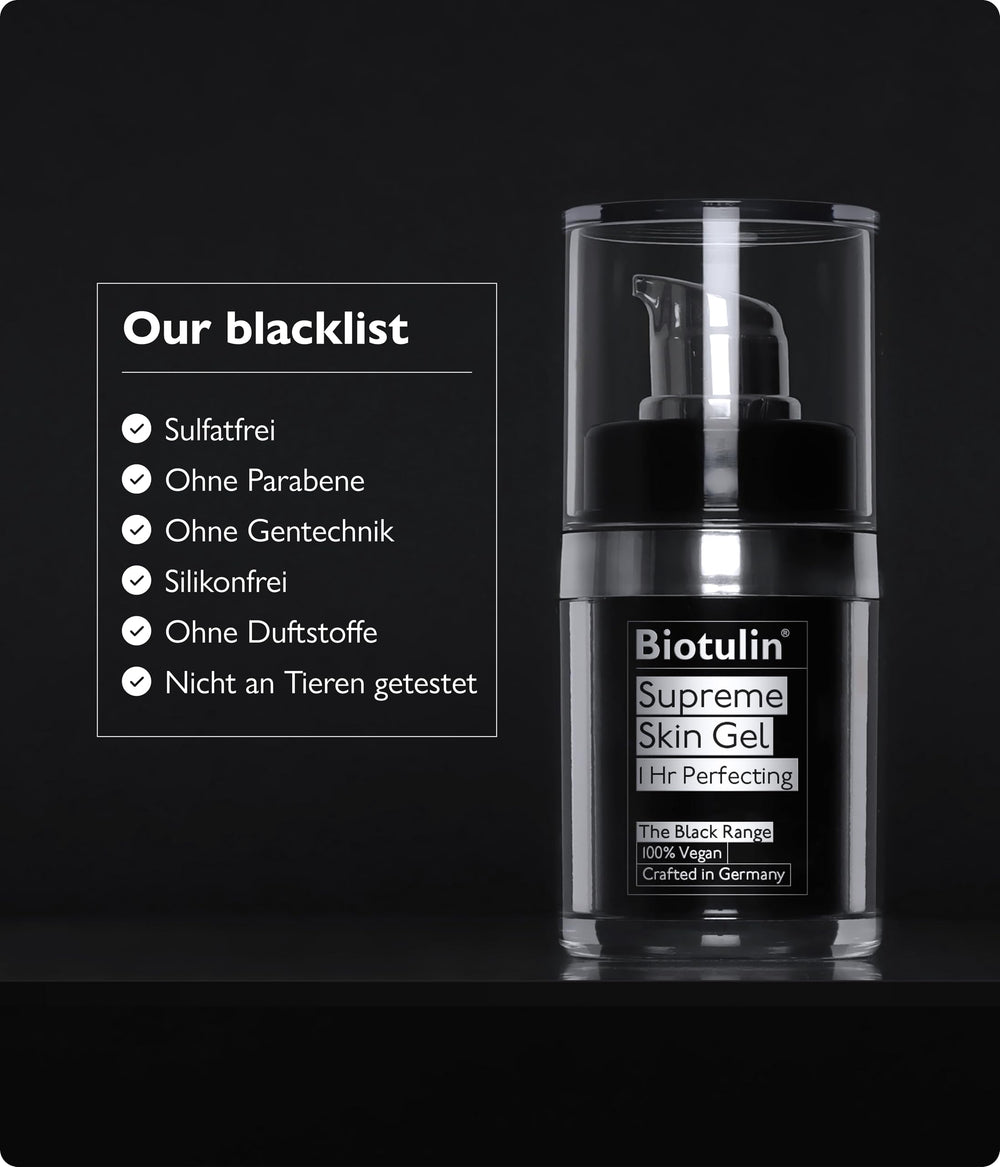 Biotulin Supreme Skin Gel tube close-up shows smooth gel texture.