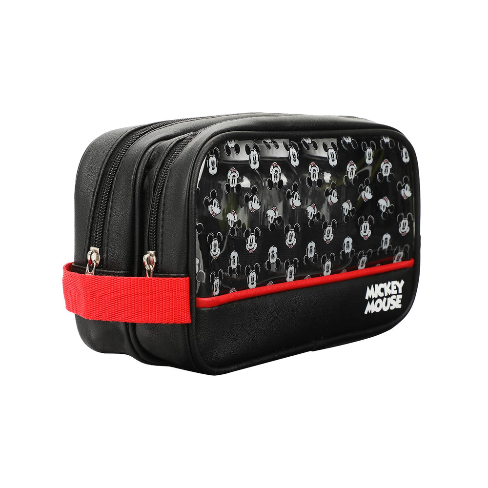 Bioworld Disney Mickey dual-compartment toiletry bag front view with expressive print for travel style
