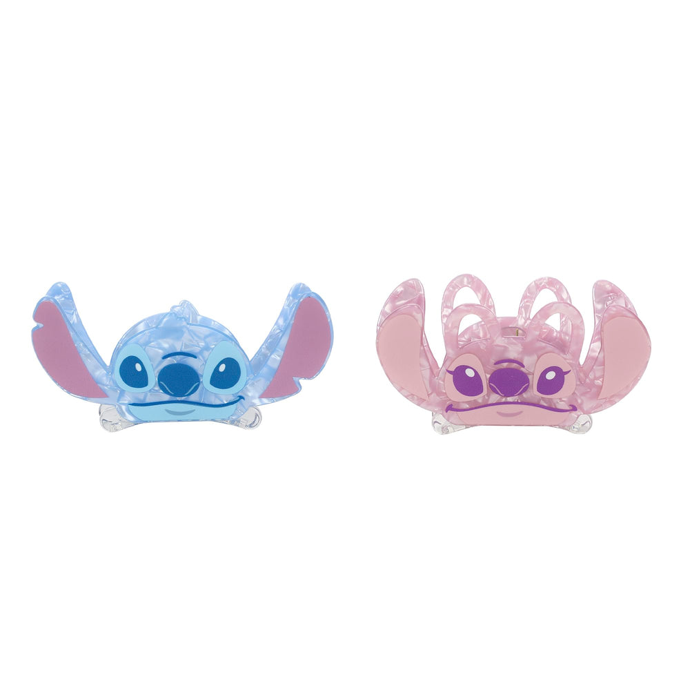 Bioworld Disney Stitch & Angel hair clips set shows Stitch and Angel for playful styling.