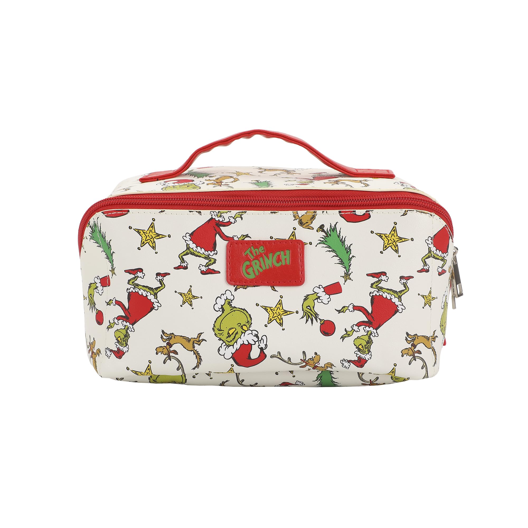 Bioworld The Grinch cosmetic bag all-over print design for festive Grinch style.