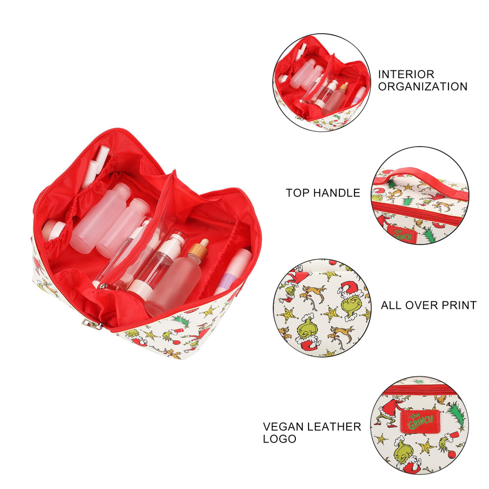 Bioworld The Grinch cosmetic bag dimensions 9x4.5x4.5 inches fit purses.