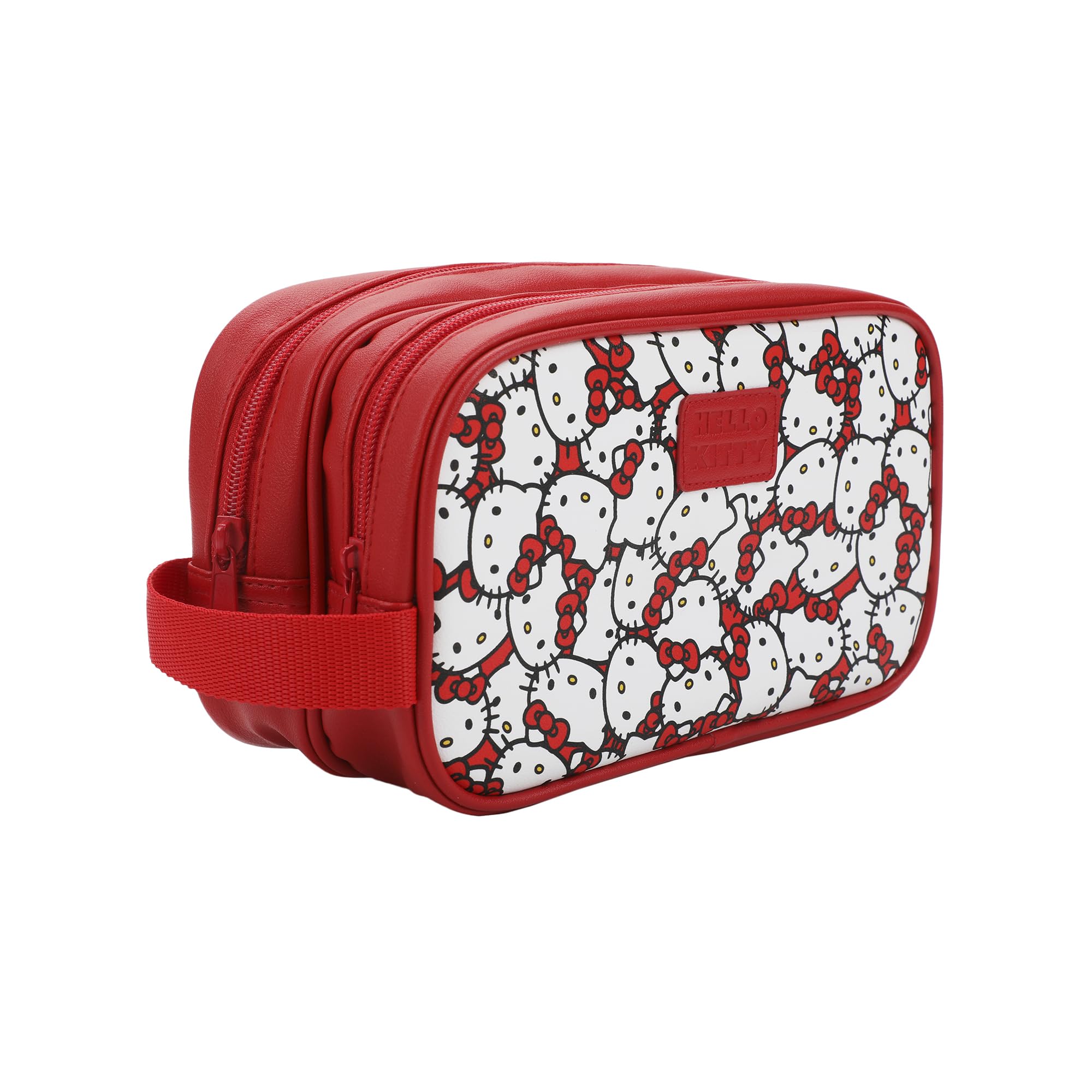 Bioworld Hello Kitty toiletry kit front view with all-over print for easy travel flair