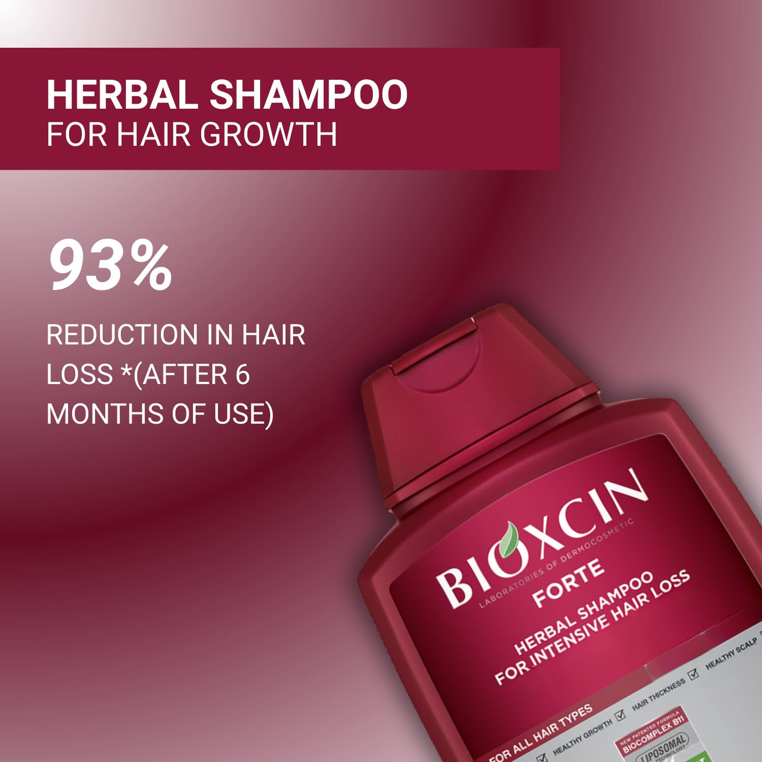 BIOXCIN hair loss shampoo packaging communicates complete care and gentle formula balance