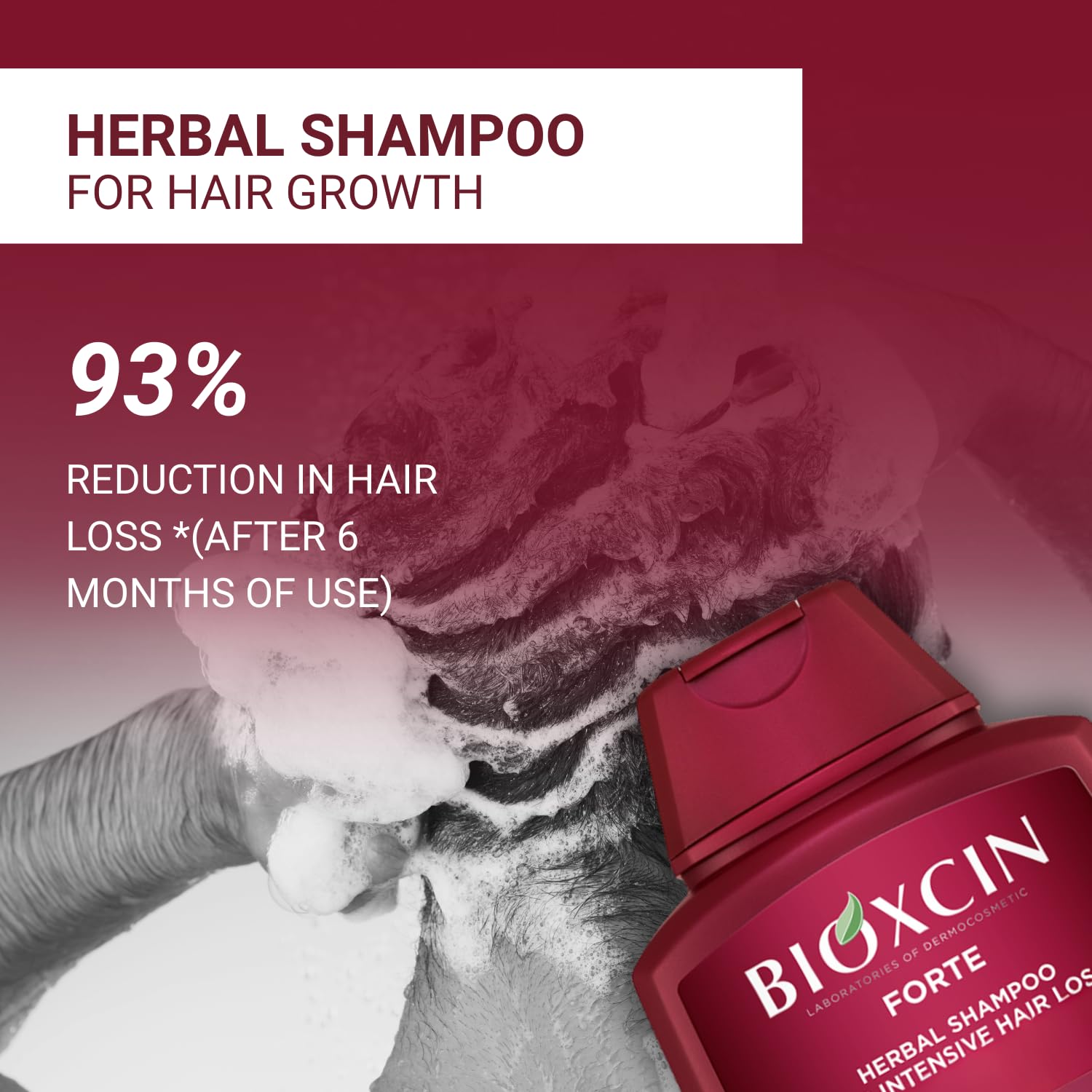 BIOXCIN Herbal Shampoo dense hair view hints at thicker-feeling strands over time.