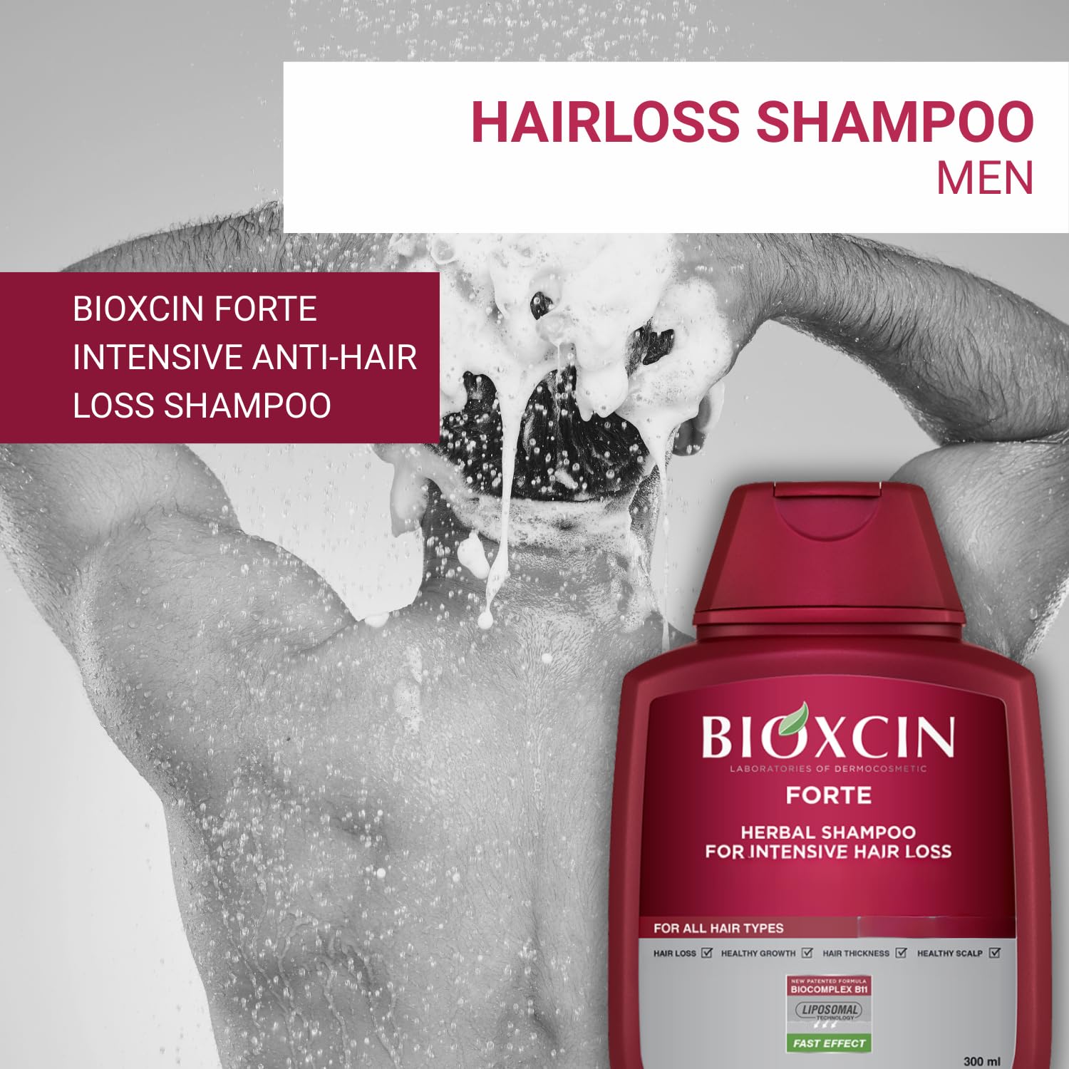 BIOXCIN Herbal Shampoo foamy lather delivers rich cleanse with herbal aroma.