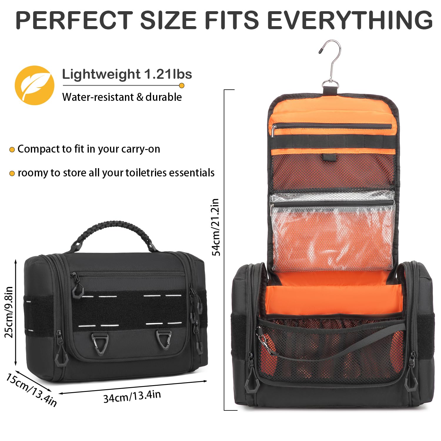 BISKLNDN toiletry bag compartment layout highlights wet/dry separation for toiletries.