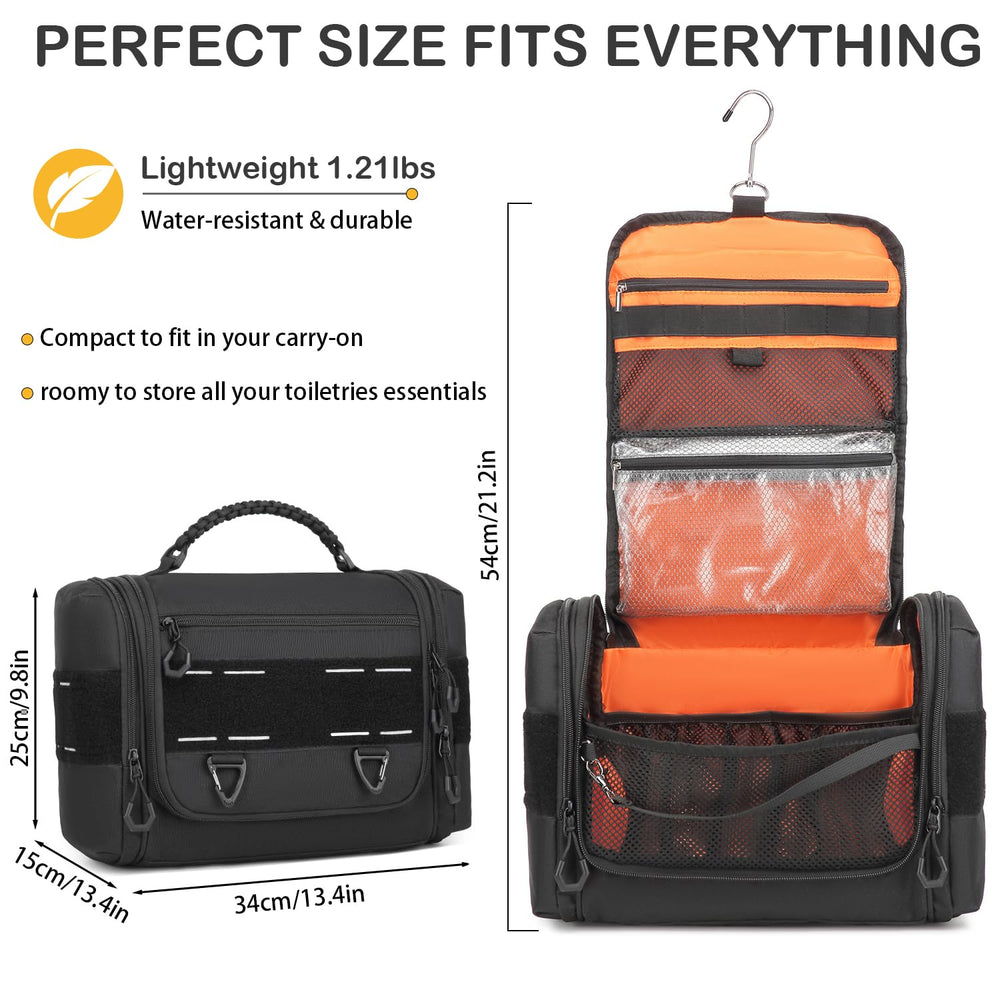 BISKLNDN toiletry bag compartment layout highlights wet/dry separation for toiletries.