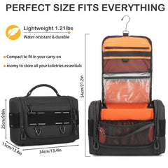BISKLNDN toiletry bag compartment layout highlights wet/dry separation for toiletries.