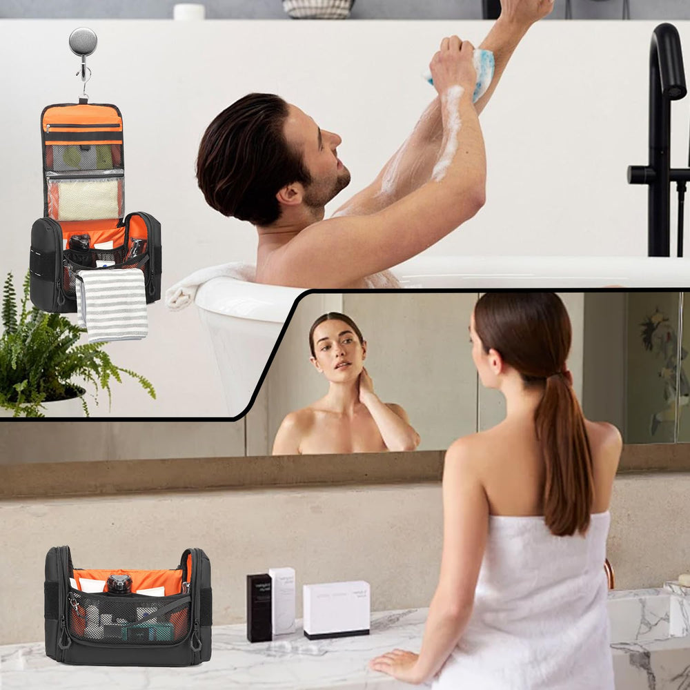 BISKLNDN toiletry bag folded-unfolded size demonstrates space-saving versatility.
