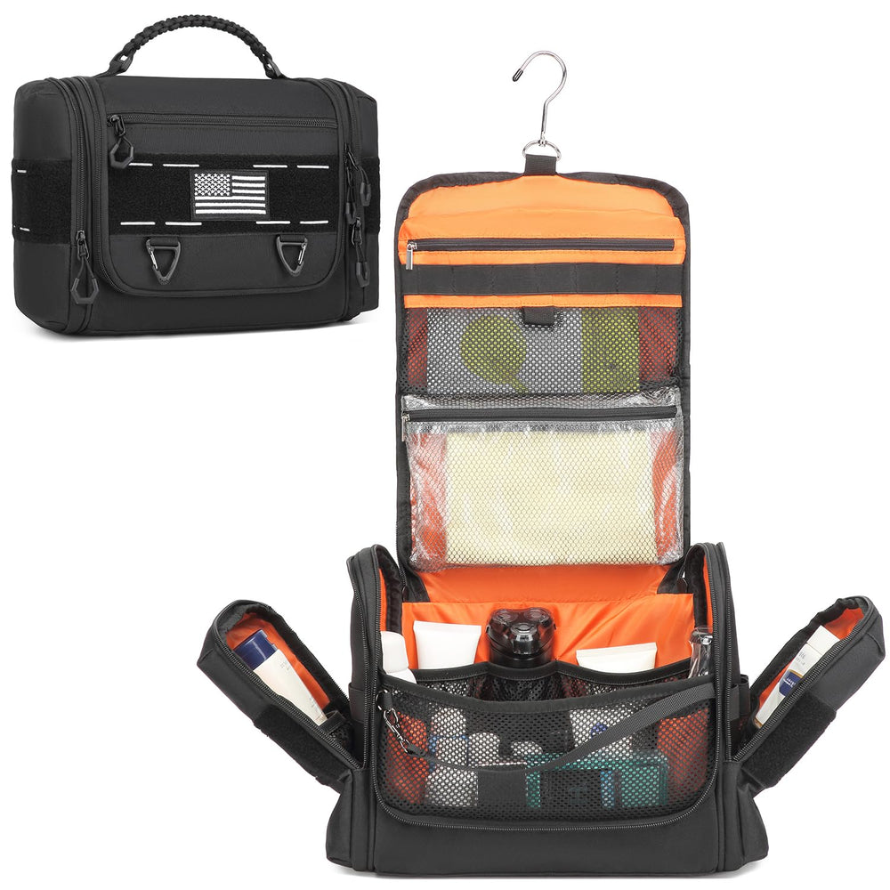 BISKLNDN toiletry bag front view shows compact organization for travel essentials.