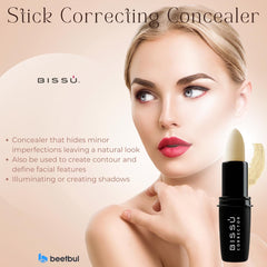 Bissú Stick Correcting Concealer applied on the face demonstrates precise contouring and highlighting.