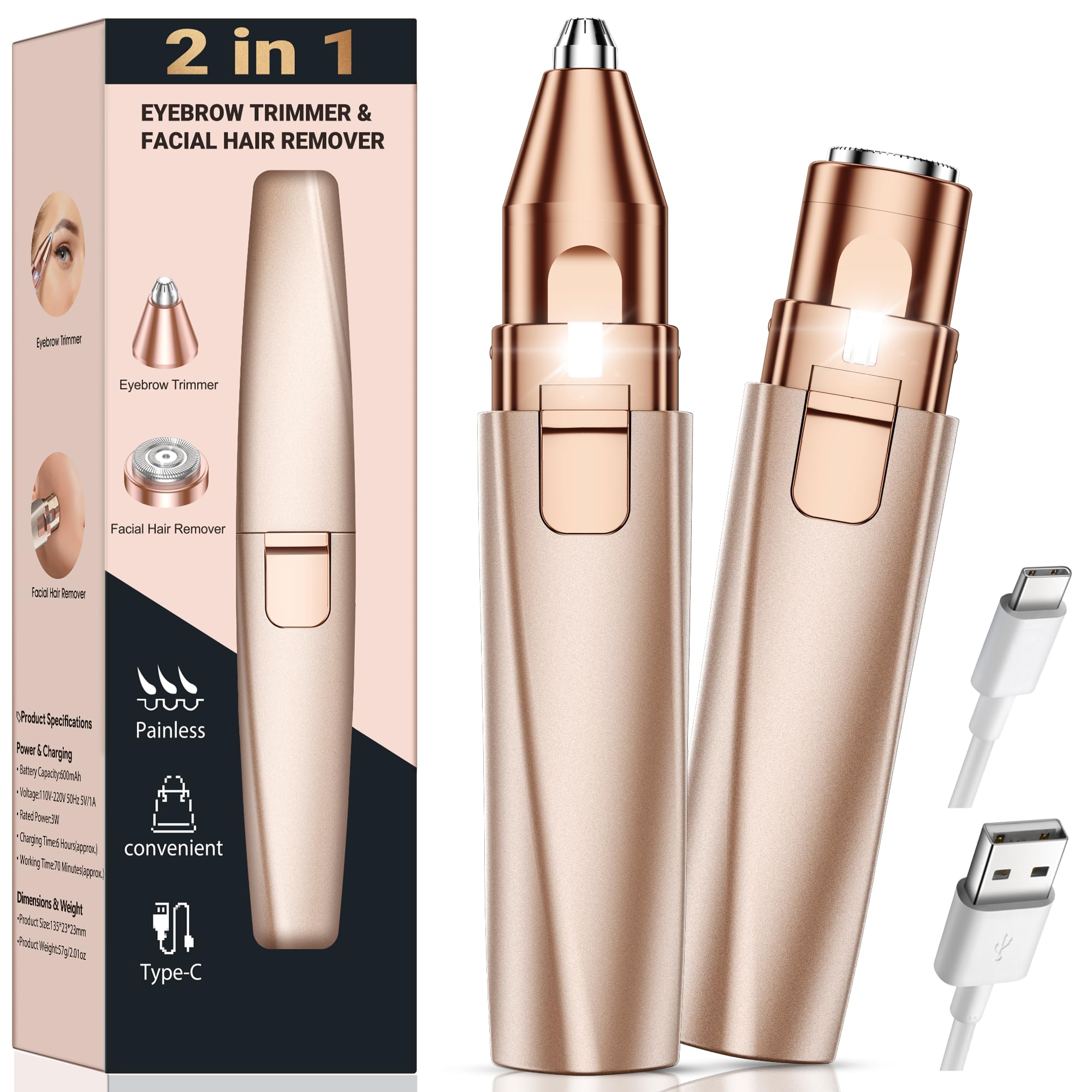 Bissuuy Eyebrow Trimmer front view for on-the-go facial hair removal
