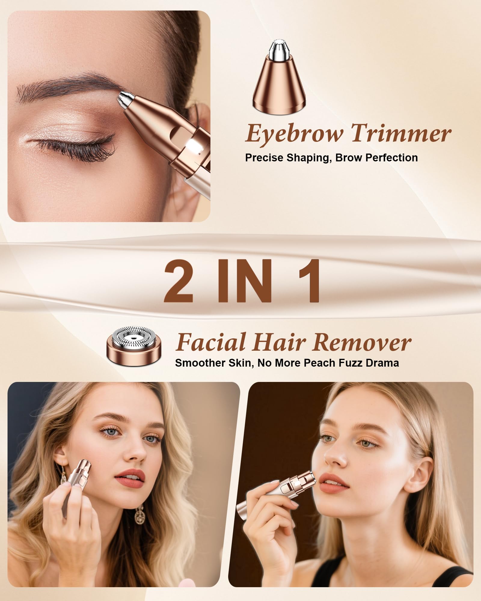 Bissuuy face hair remover dual-ring blade close-up for painless peach-fuzz grooming.