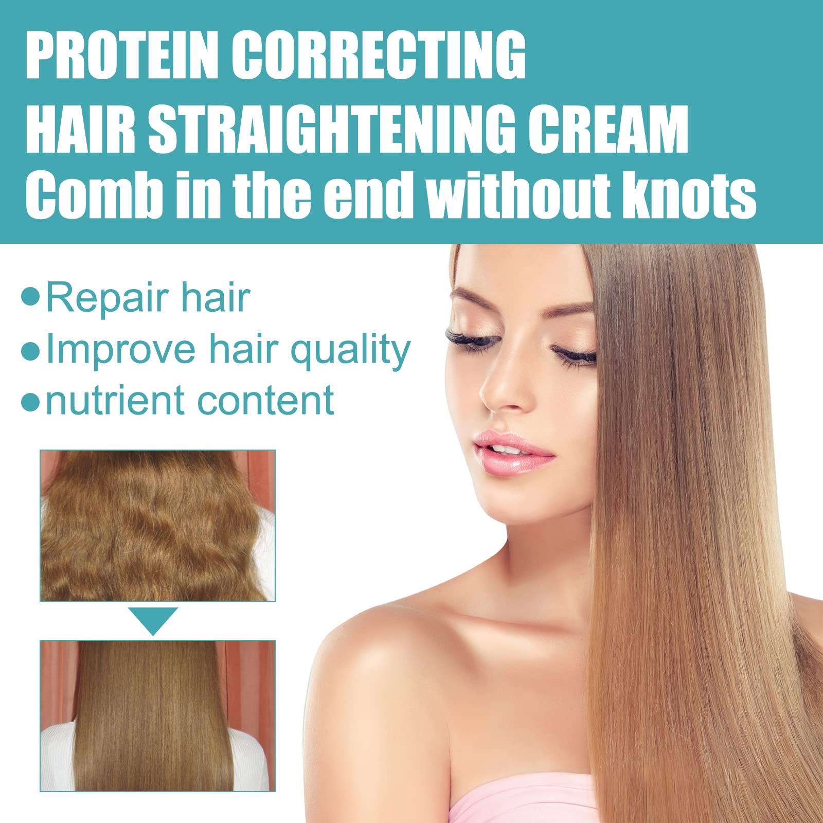 Biuhorey Protein Hair Straightening Cream on after-use silky hair suggests smoother strands