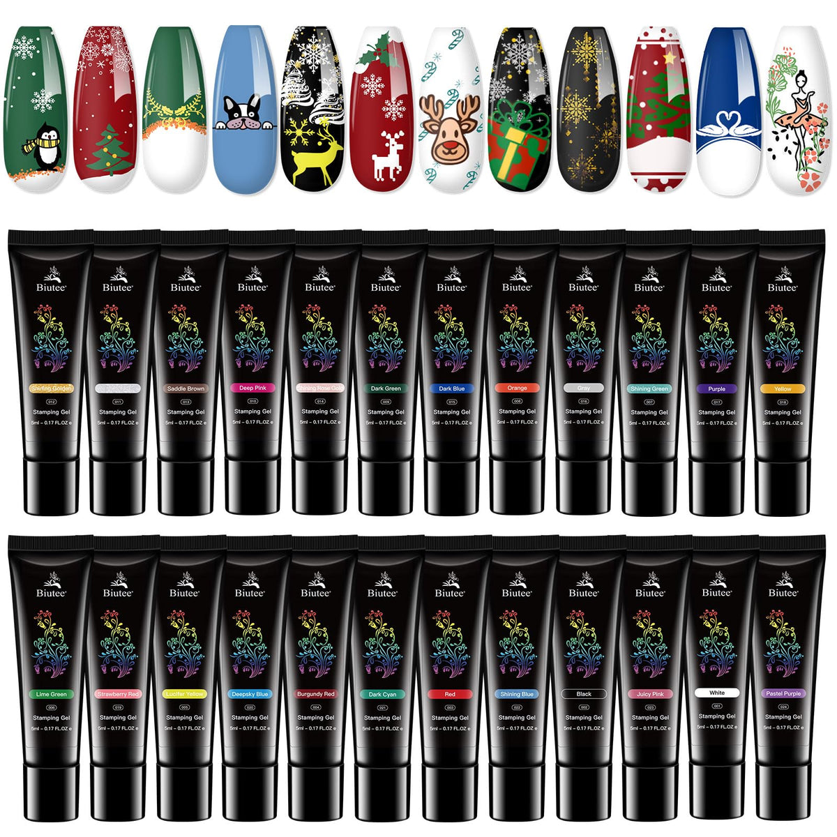 Biutee nail stamping gel polish set of 24 colors for crisp transfers