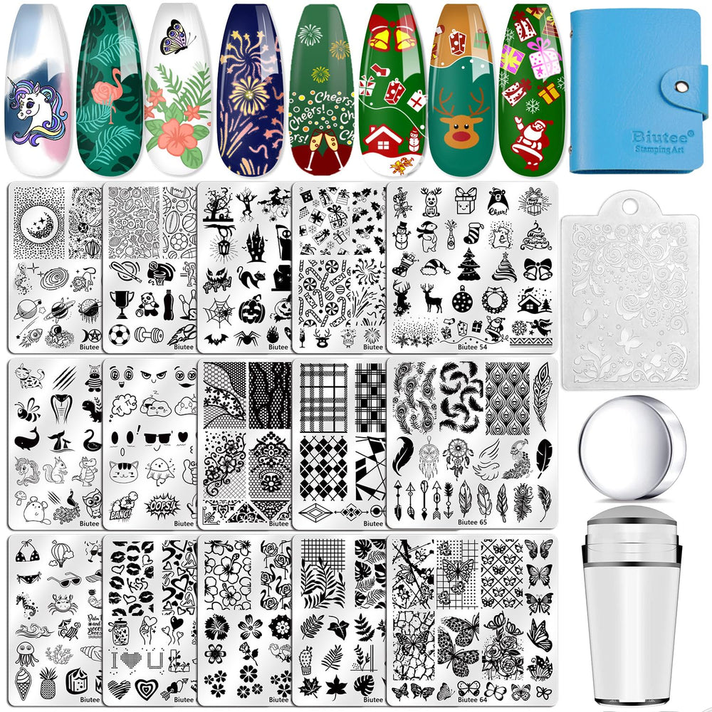 Biutee nail stamping plates set 15pcs shows diverse patterns for stylish nail art ideas