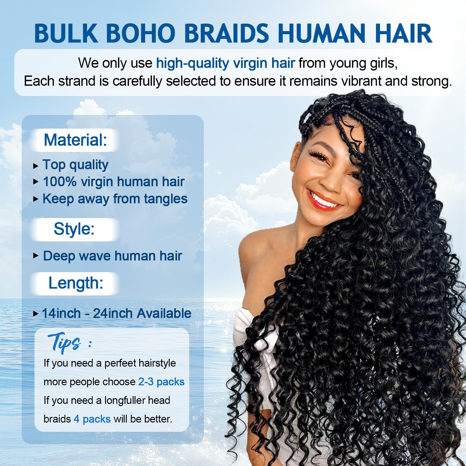 BIZVUS full head ready with three bundles for fuller boho braids