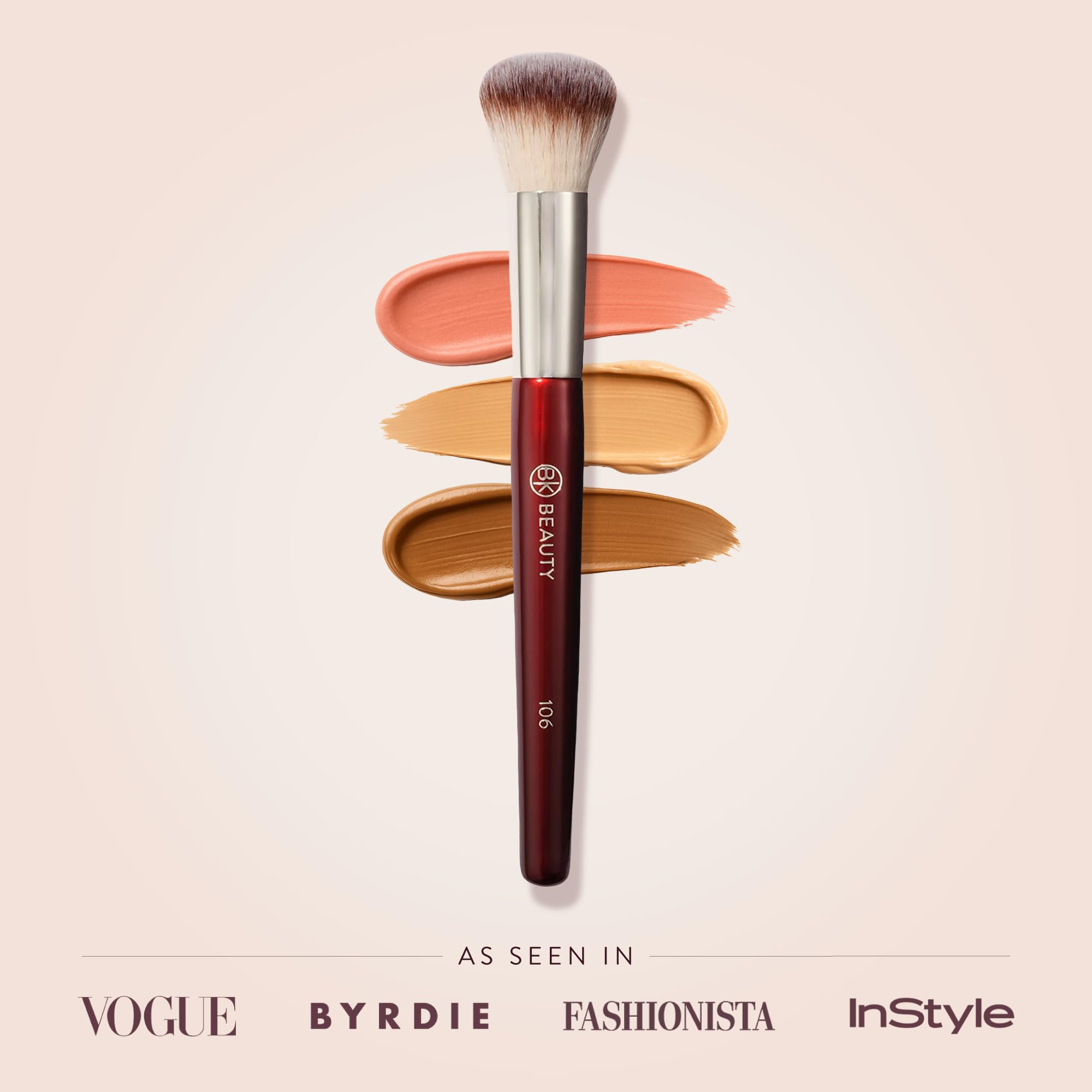 BK BEAUTY 106 Round Foundation Brush blending bronzer for natural warmth.