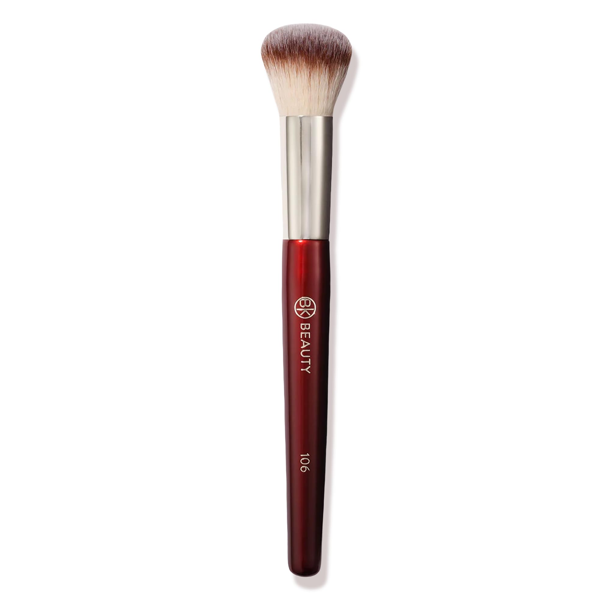 BK BEAUTY 106 Round Foundation Brush top view shows dense dome bristles for a smooth, airbrushed look.