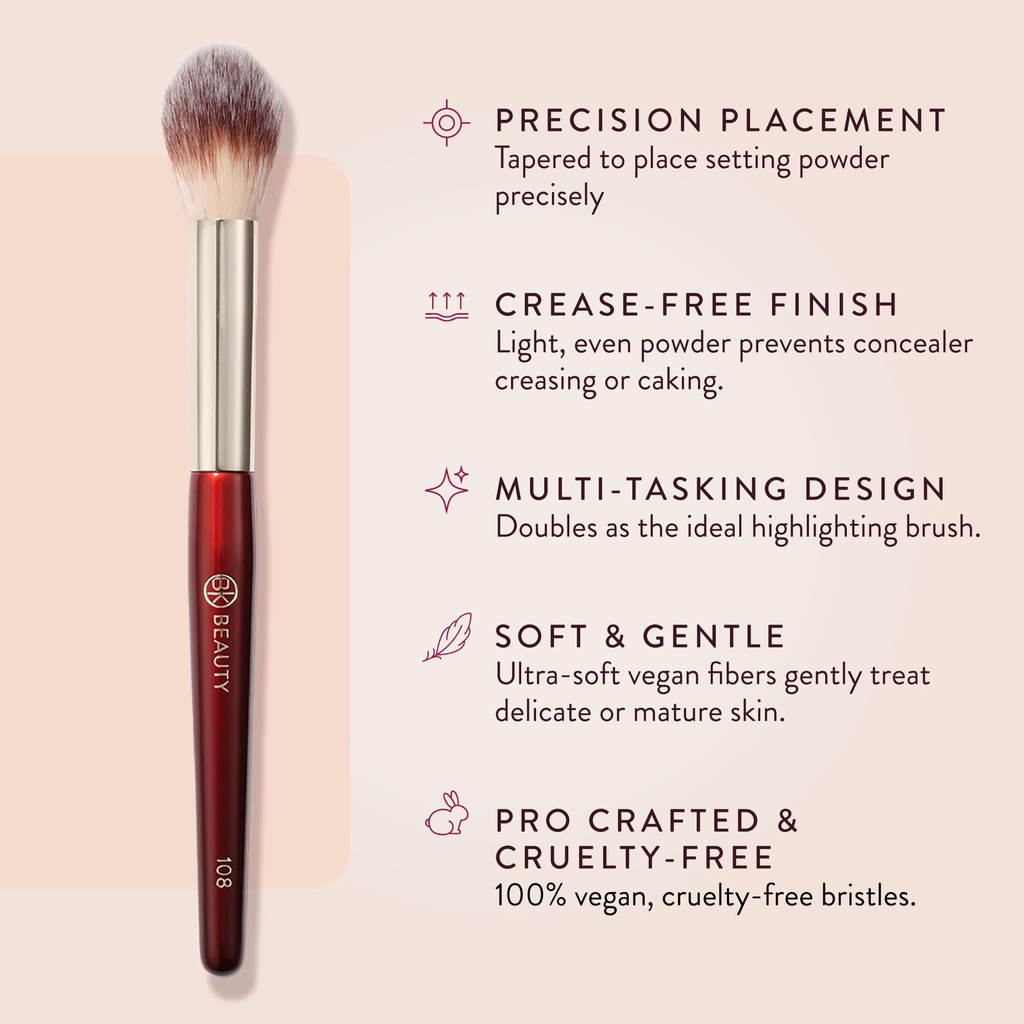 BK Beauty 108 precision powder brush crease-free finish for smooth concealer wear.