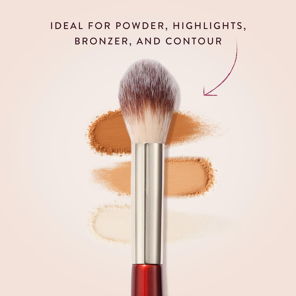 BK Beauty 108 precision powder brush highlighting dust for natural radiant glow.